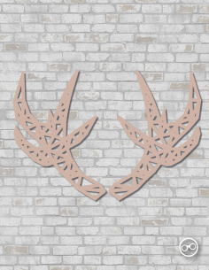 Geometrische herten gewei wanddecoratie – 9mm MDF of linoply, moderne 3D muurdecoratie - MDF Zwart 2