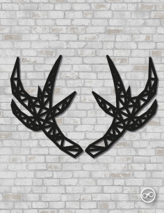 Geometrische herten gewei wanddecoratie – 9mm MDF of linoply, moderne 3D muurdecoratie - MDF Zwart