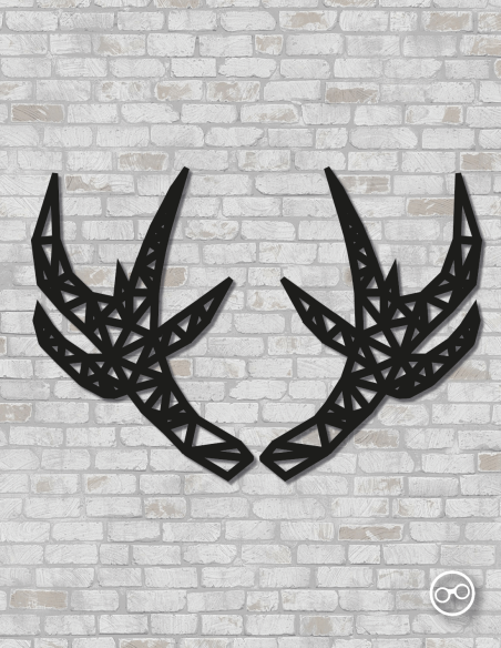 Geometrische herten gewei wanddecoratie – 9mm MDF of linoply, moderne 3D muurdecoratie - MDF Zwart