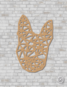 Geometrische hondenkop wanddecoratie – 9mm MDF of linoply, moderne 3D muurdecoratie - MDF Zwart 2