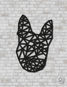 Geometrische hondenkop wanddecoratie – 9mm MDF of linoply, moderne 3D muurdecoratie - MDF Zwart