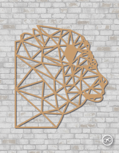 Geometrische leeuw wanddecoratie – 9mm MDF of linoply, moderne 3D muurdecoratie - MDF Zwart 2