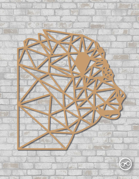 Geometrische leeuw wanddecoratie – 9mm MDF of linoply, moderne 3D muurdecoratie - MDF Bruin