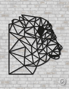 Geometrische leeuw wanddecoratie – 9mm MDF of linoply, moderne 3D muurdecoratie - MDF Zwart