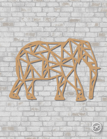 Geometrische olifant wanddecoratie – 9mm MDF of linoply, moderne 3D muurdecoratie - MDF Bruin