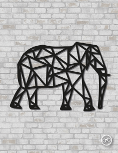 Geometrische olifant wanddecoratie – 9mm MDF of linoply, moderne 3D muurdecoratie - MDF Zwart