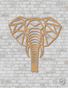 Geometrische olifantenkop wanddecoratie – 9mm MDF of linoply, moderne 3D muurdecoratie - MDF Zwart 2