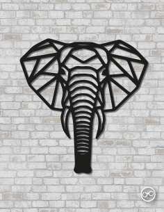 Geometrische olifantenkop wanddecoratie – 9mm MDF of linoply, moderne 3D muurdecoratie - MDF Zwart