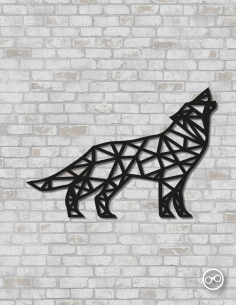 Geometrische wolf wanddecoratie – 9mm MDF of linoply, moderne houten muurdecoratie - MDF Zwart