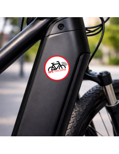 Fiets GPS Tracking Rond Rood sticker op zwart fietsframe 2