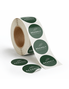 Stickers op rol met eigen ontwerp als hoofdbeeld met zichtbare ronde stickers
