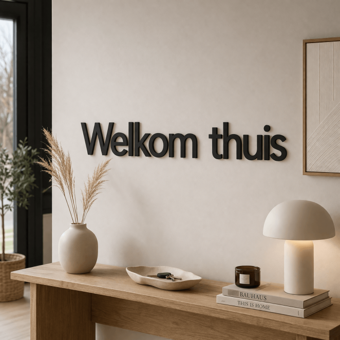 Kunststof tekst op maat toegepast in rustig wooninterieur