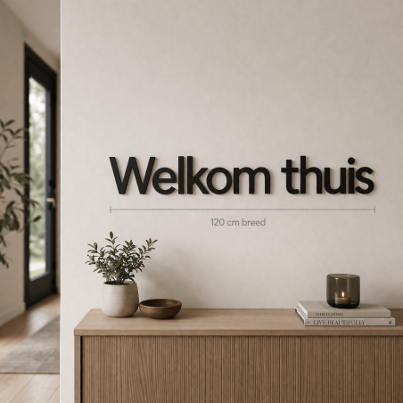 Kunststof tekst op maat met duidelijke schaal op wand in context