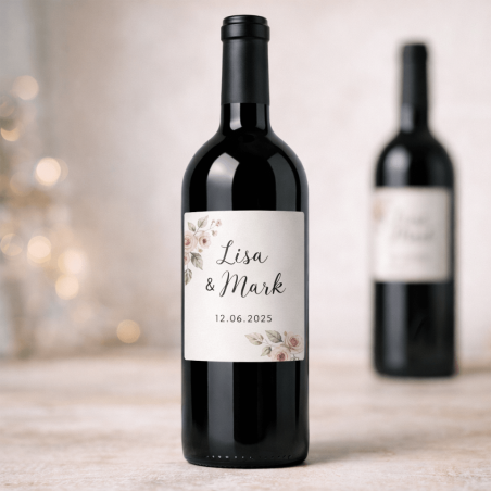 Wijnetiket met eigen ontwerp op wijnfles als hoofdafbeelding