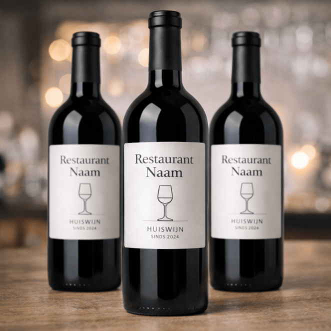 Wijnetiket met eigen ontwerp voor huiswijn op meerdere flessen