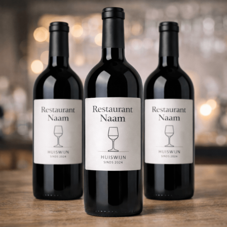 Wijnetiket met eigen ontwerp voor huiswijn op meerdere flessen