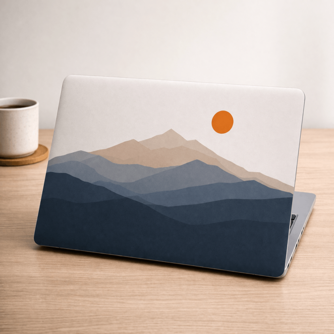 Minimalistische laptop sticker met eigen ontwerp op laptop
