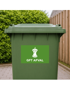 GFT afval sticker op groene kliko container duidelijk zichtbaar en centraal