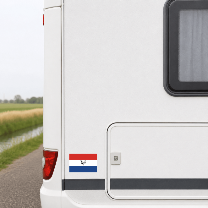 Vlag Nederland met VOC logo sticker aangebracht op een voertuig