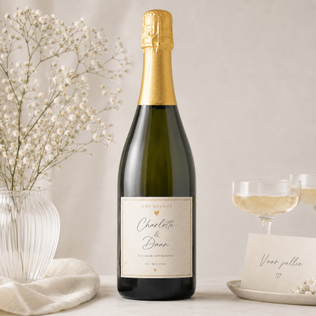 Champagne etiket maken met duidelijke schaal op champagnefles