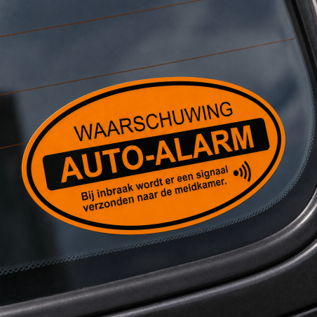 Close-up van de printkwaliteit van een auto alarm waarschuwing sticker
