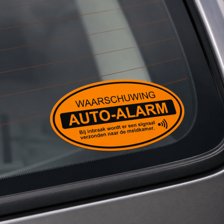 Detail van de dunne rand van een auto alarm sticker op glas