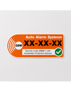 Auto alarm systeem sticker met witte achter-glas uitvoering op lichte achtergrond