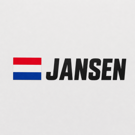 Rally naamsticker met vlag als los gesneden vinylletters op een lichte achtergrond