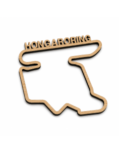 Houten Hongaroring circuit van 8 mm linoply met naam en zwarte lasergesneden randen