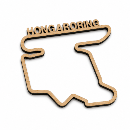Houten Hongaroring circuit van 8 mm linoply met naam en zwarte lasergesneden randen